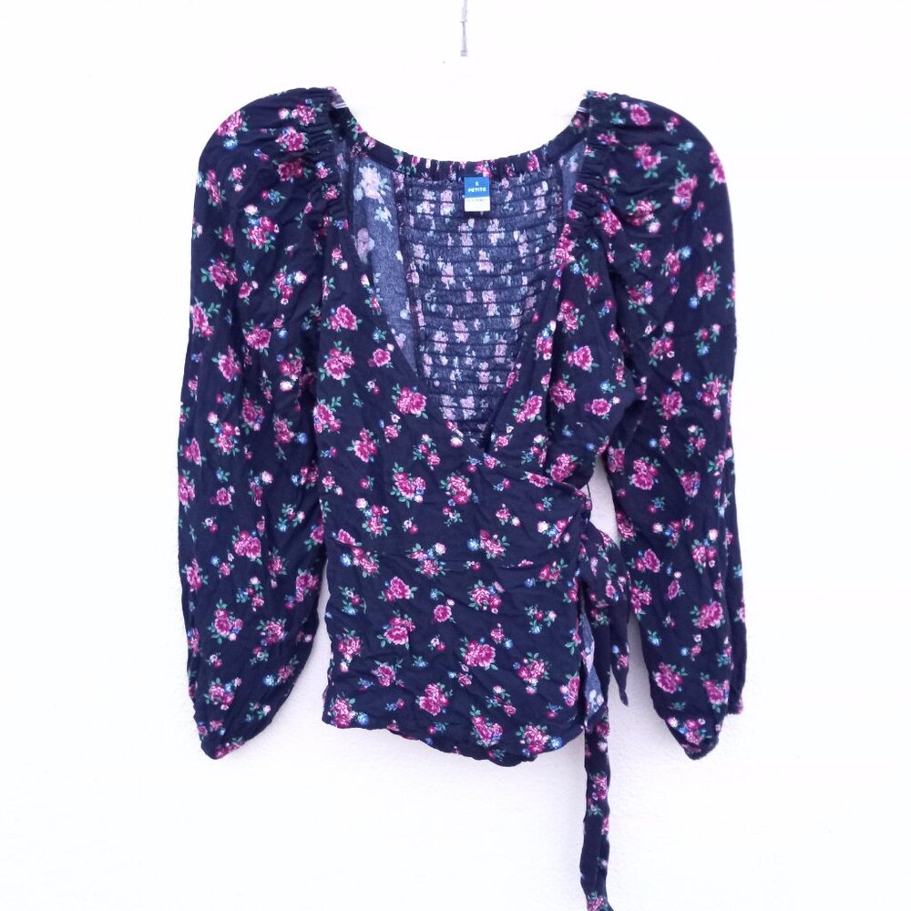 Ditzy Floral Wrap Top Blouse Cottagecore 90s Style Dark Florals Boho